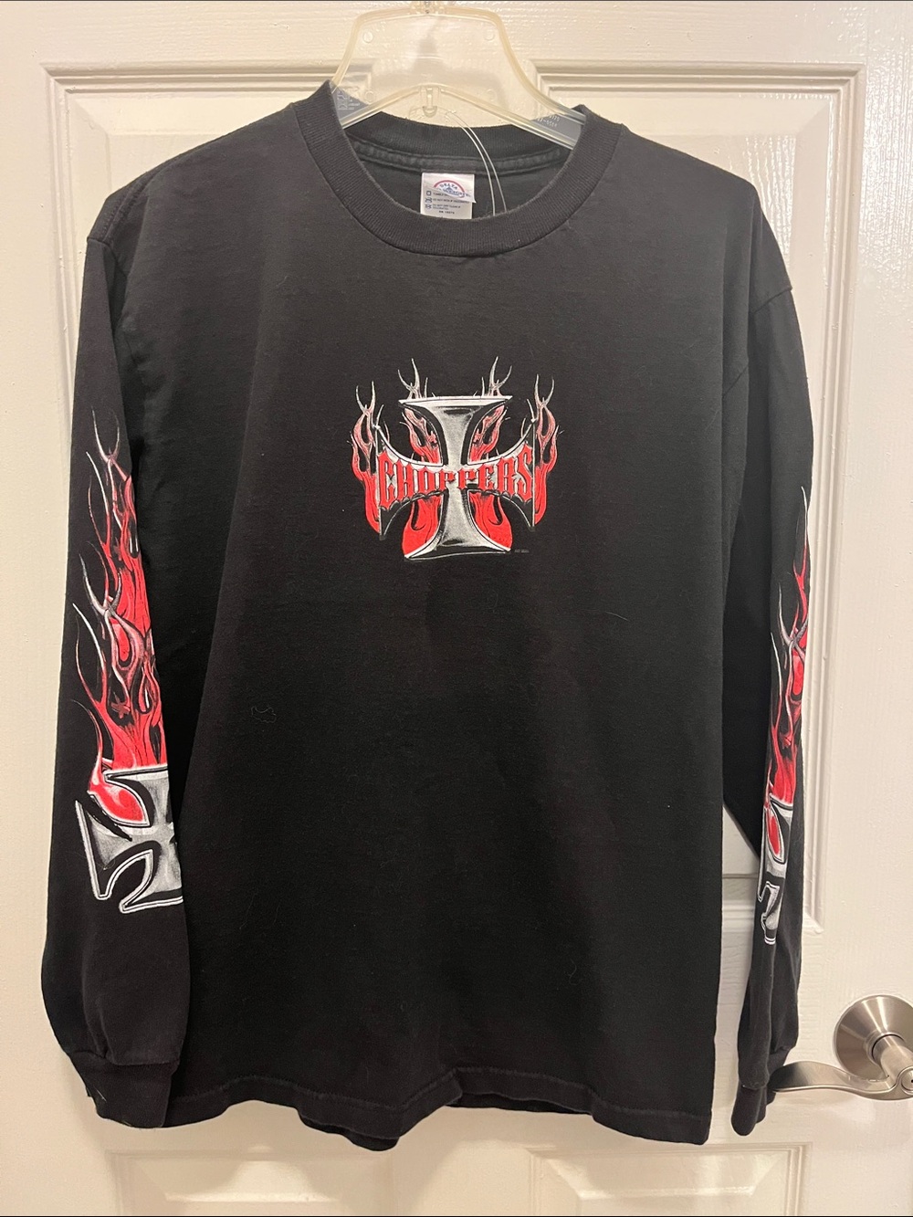 Delta Black Long Sleeve Tee with Red Flame Choppers Graphics